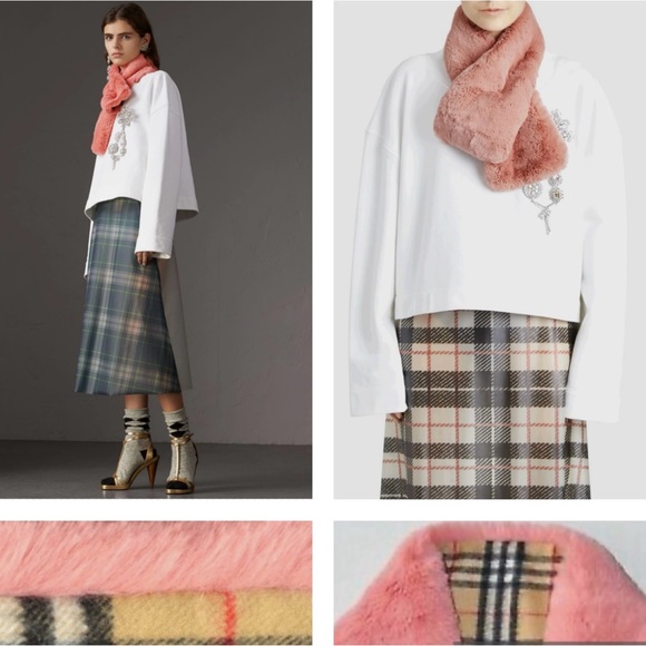 BURBERRY CHIC SCARF WITH THE VINTAGE CHECK IN CASHMERE AND PALE PINK FAUX FUR - Picture 6 of 16